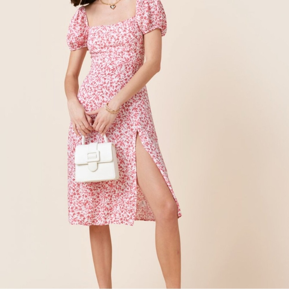 Francesca's Collections Pink Floral Midi Dress Tabitha
